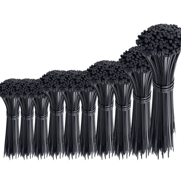 Oksdown 1000 Pcs Noir Câble Zip Liens Assortis Tailles 4681012 Pouces Lourd Cravate Plastique Wraps Mixte Pack Auto Verrouillage Fils de Nylon Liens