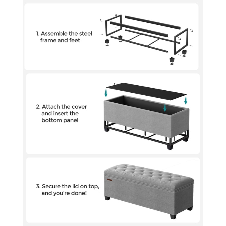 SONGMICS 43.3" Storage Ottoman Bench in Light Gray photo 5