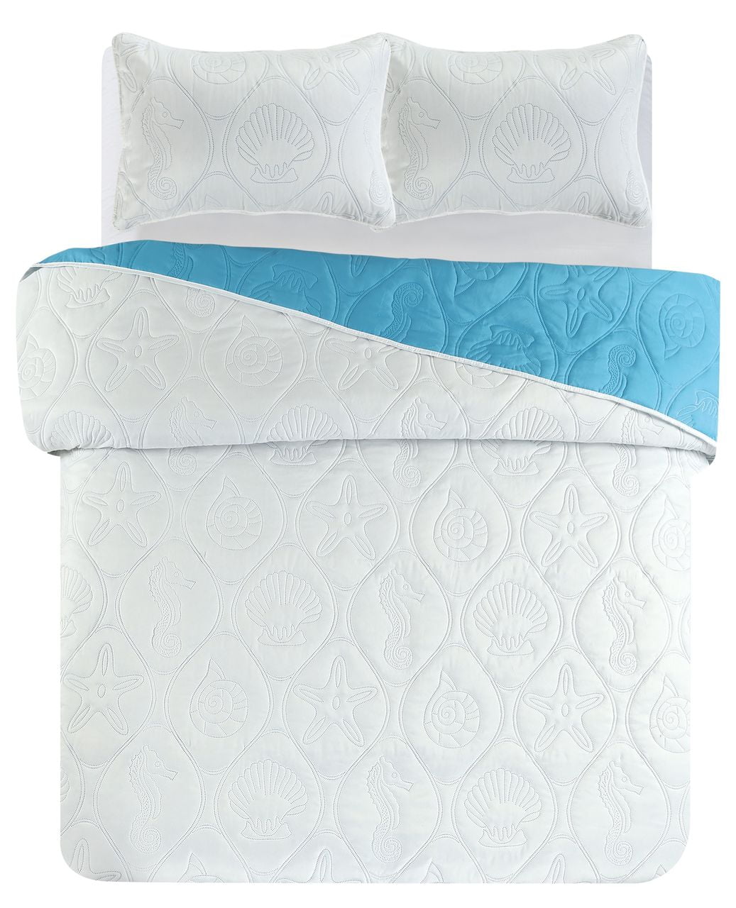 Legacy Decor Beachy 3-Piece Reversible All-Season Bedspread Queen Size - Blue