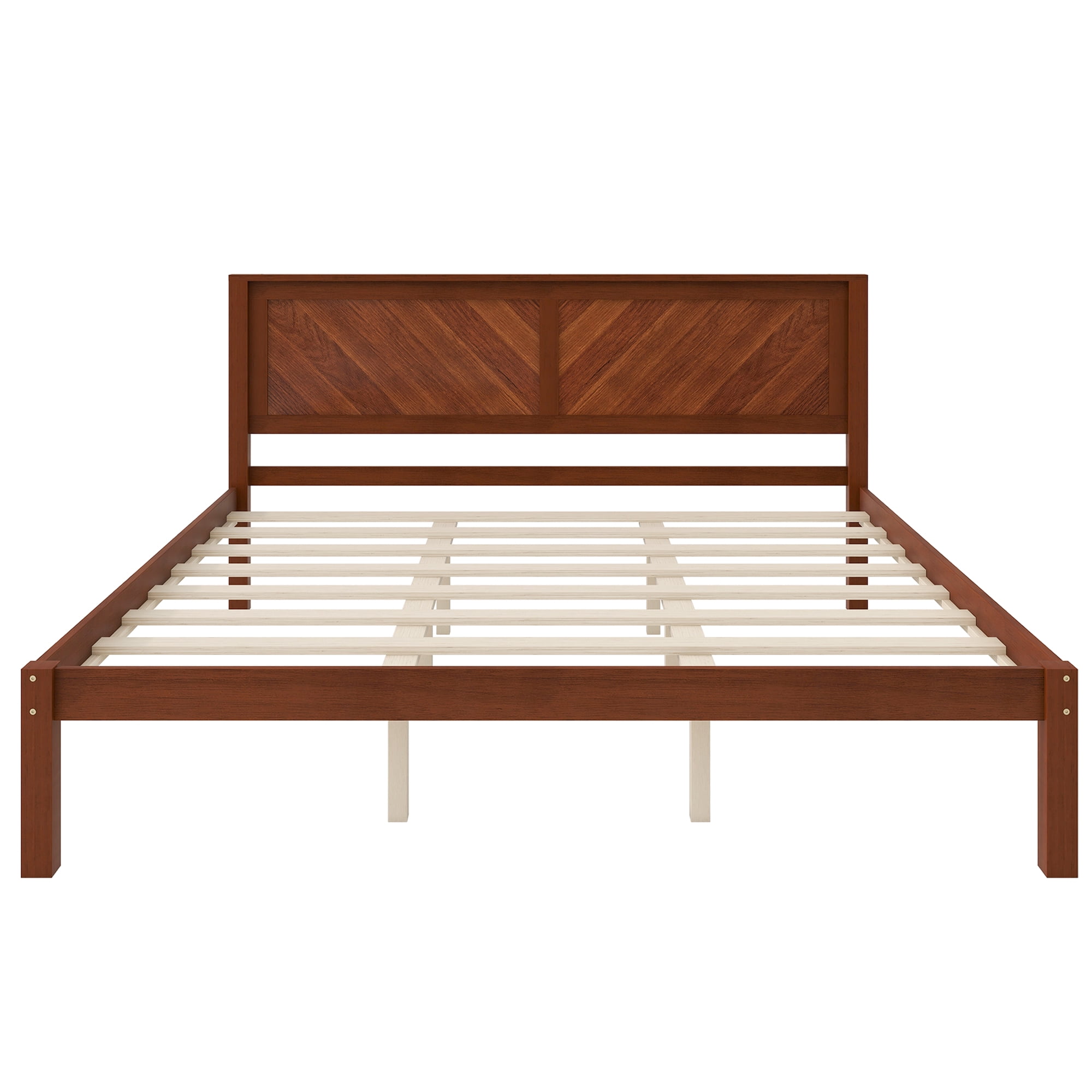 King Size Solid Wood Platform Bed Frame with Herringbone Wood Headboard, Farmhouse Chevron Panel Bed, Under Bed Storage Clearance, No Box Spring Needed, Sturdy Support Legs, Walnut Finish