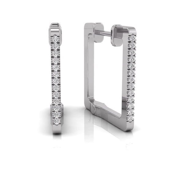 TimeLe$$ Classics Rectangular Shape Diamond Huggie Hoop Earrings in 10K White Gold