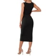 thumbnail image 3 of INSPIRE CHIC Sleeveless Dress for Women's Elegant Square Neck Waisted Ruched Bodycon Evening Party Midi Dresses S Black, 3 of 6