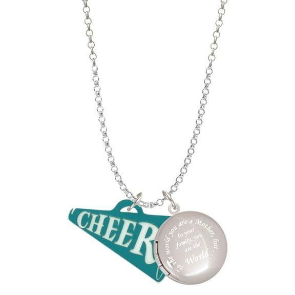 Delight Jewelry Acrylic 1.25" Teal Cheer Megaphone To the World You are a Mother Locket Necklace