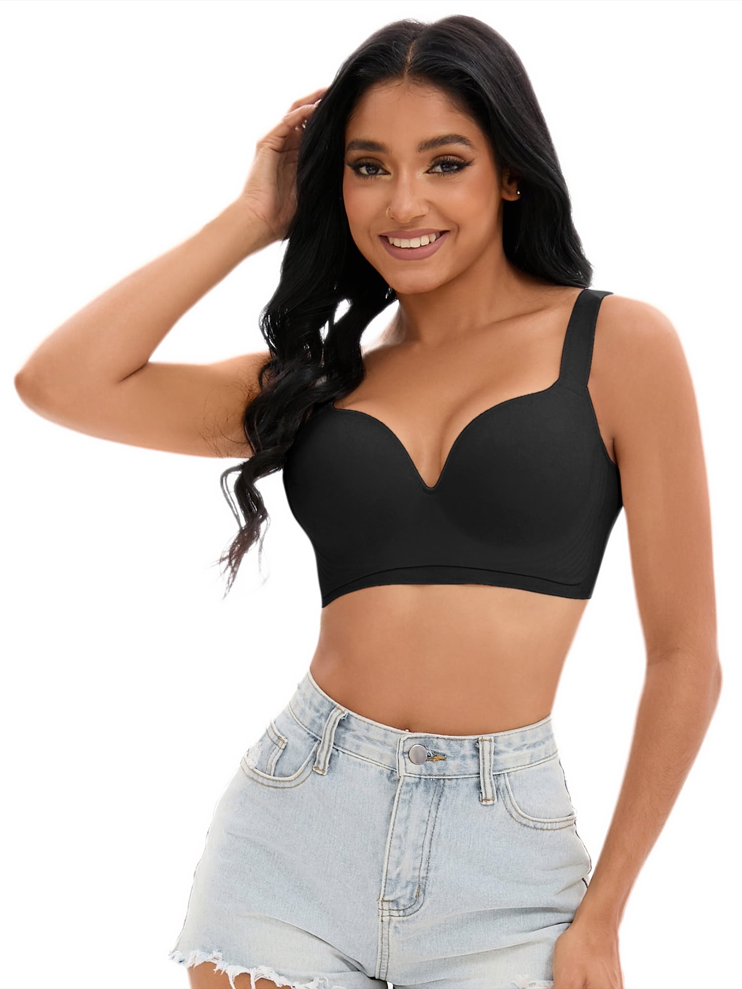 Unique Bargains Women's U Back Push Up Adjustable Straps Comfort Wirefree Bras D 38 Black