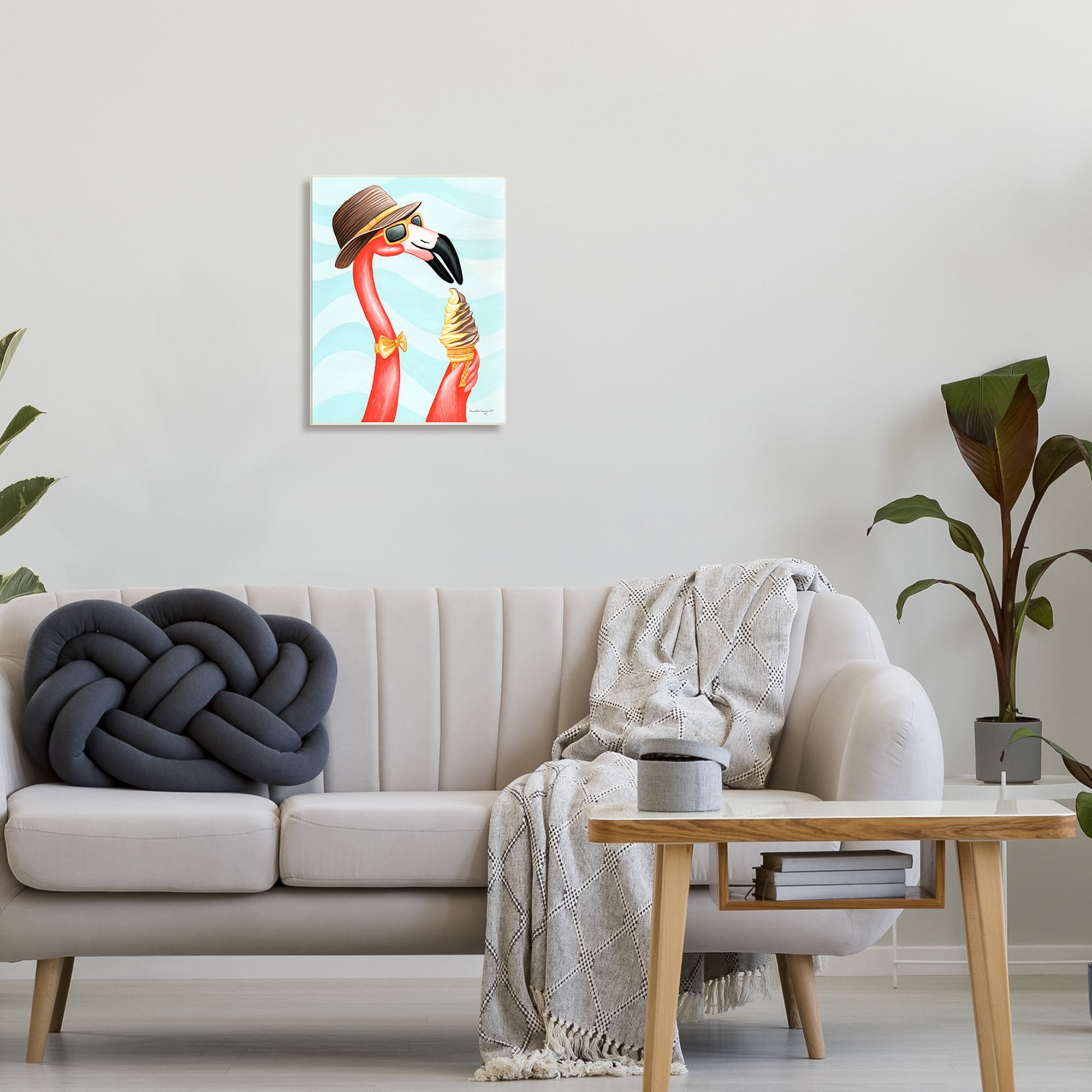 Stupell Industries Dapper Flamingo Summertime Ice Cream Cone Snack Graphic Art Unframed Art Print Wall Art, Design by Amelie Legault