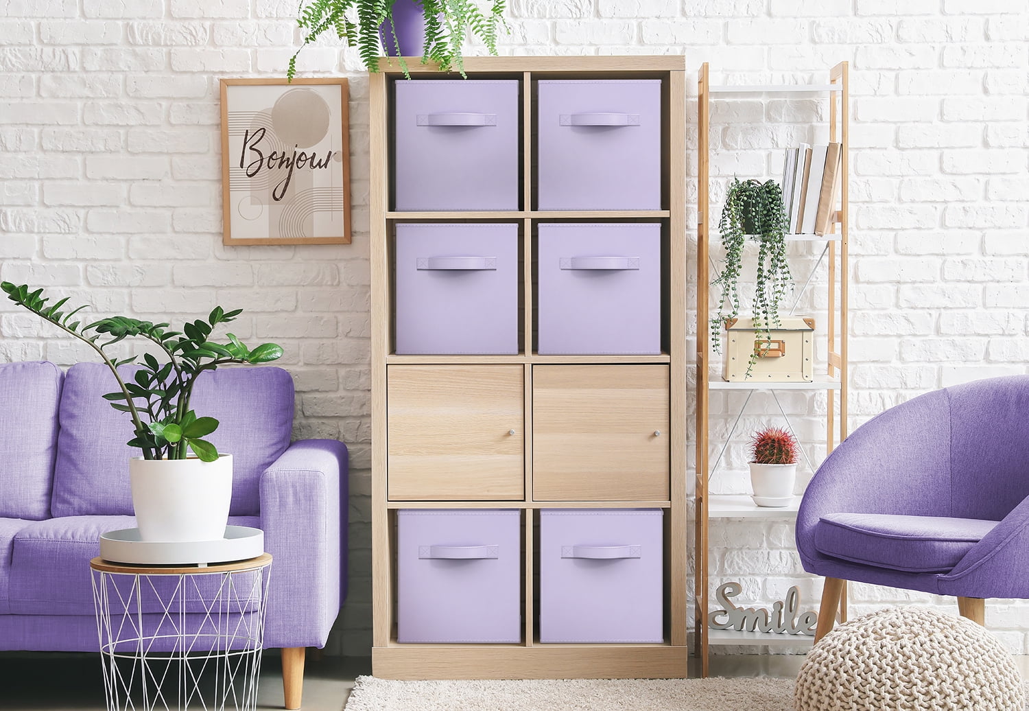 Sorbus 13" Foldable Fabric Storage Cube Bin, Pastel Purple