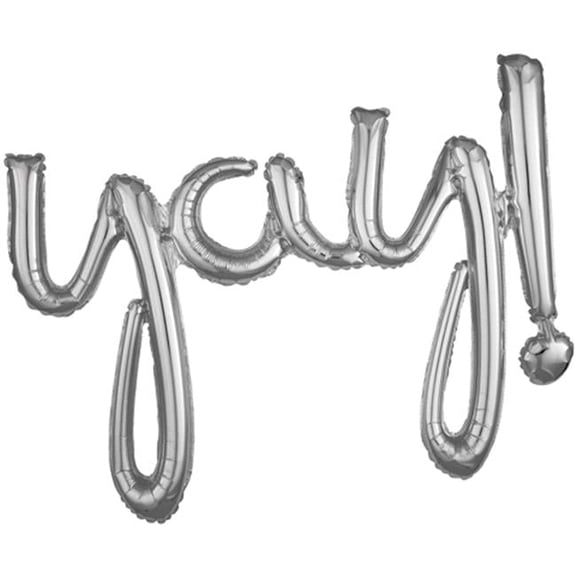 Amscan "Yay" Cursive Balloon Banner, 25" x 35", Silver