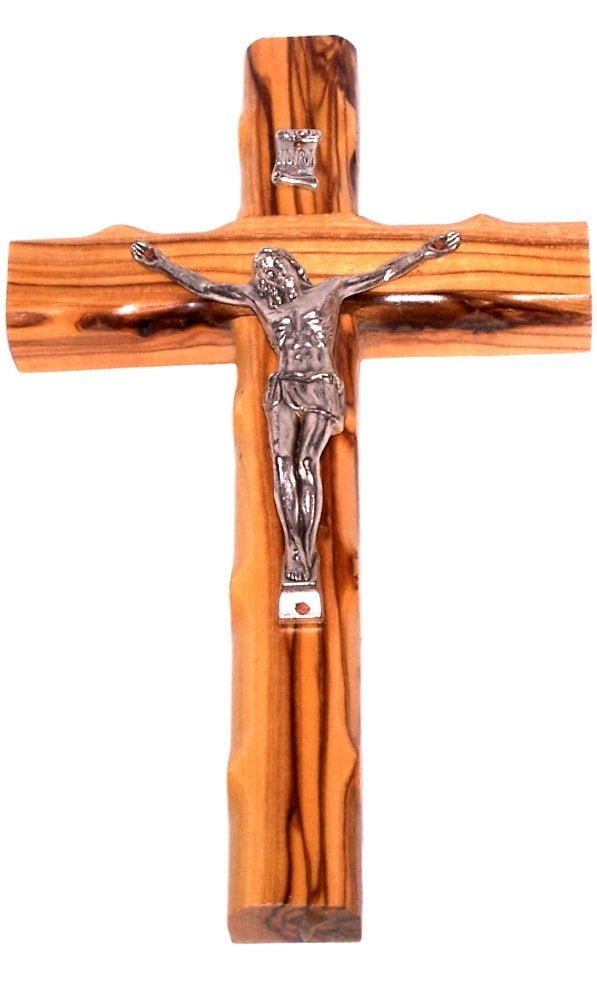 6 Inches, Open Circle Holy Land Market Celtic and Saint Benedict and Miraculous Medal Olive Wood Crucifix