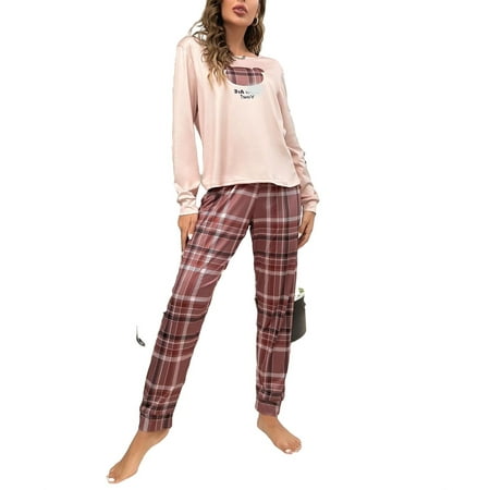 

Women s Pajama Sets Multicolor Cute Slogan Round Neck Pant Sets Long Sleeve
