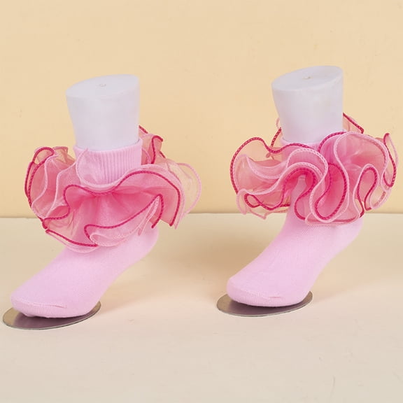 Lumtrix Grils Ruffle Socks Frilly Fluffy Princess Dress Cotton Sock Soft Stretchy Socks Pink M