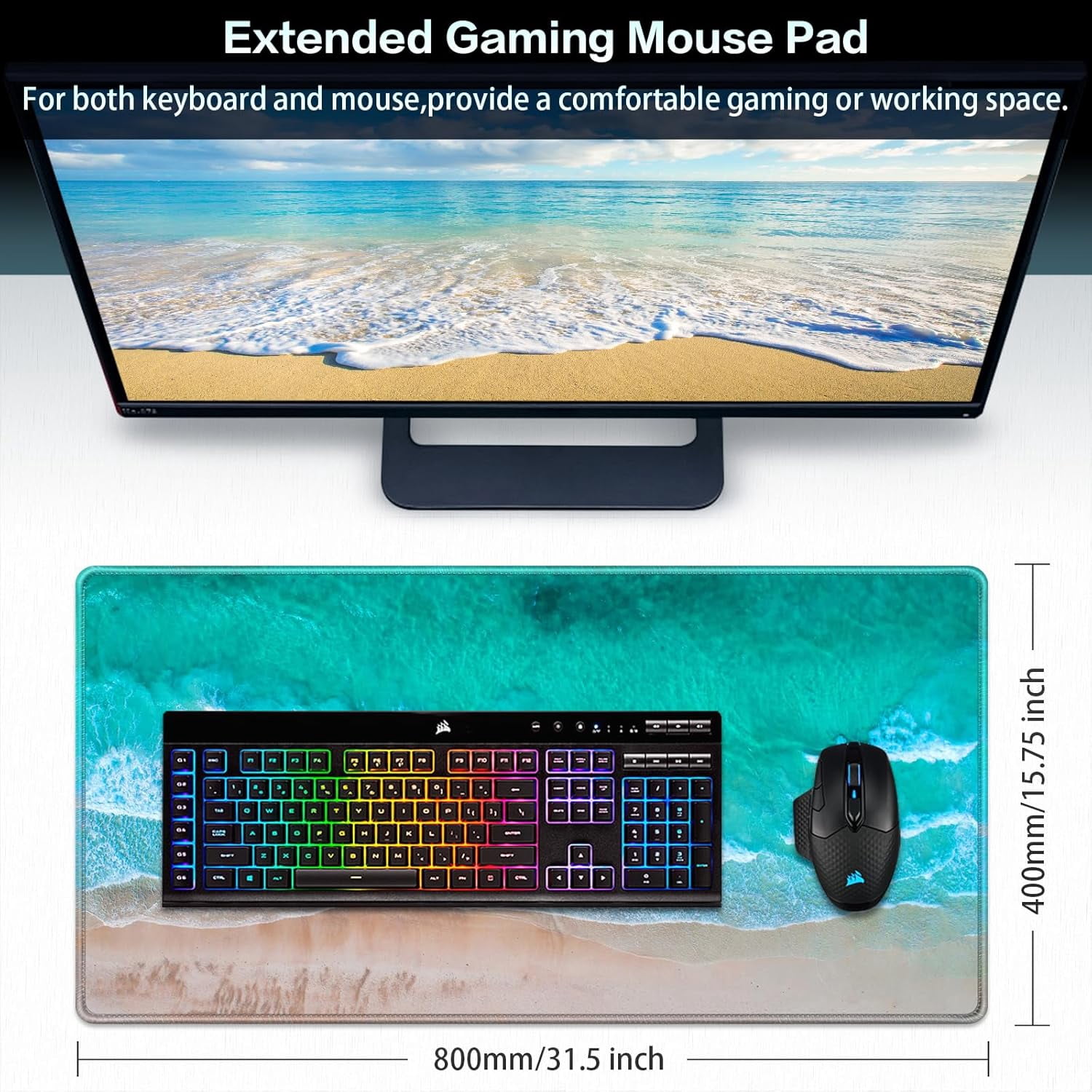 Gaming Mouse Pad, Large Extended Mouse Pad Big Computer Mousepad for Home Office Gaming Work 31.5x15.7inch