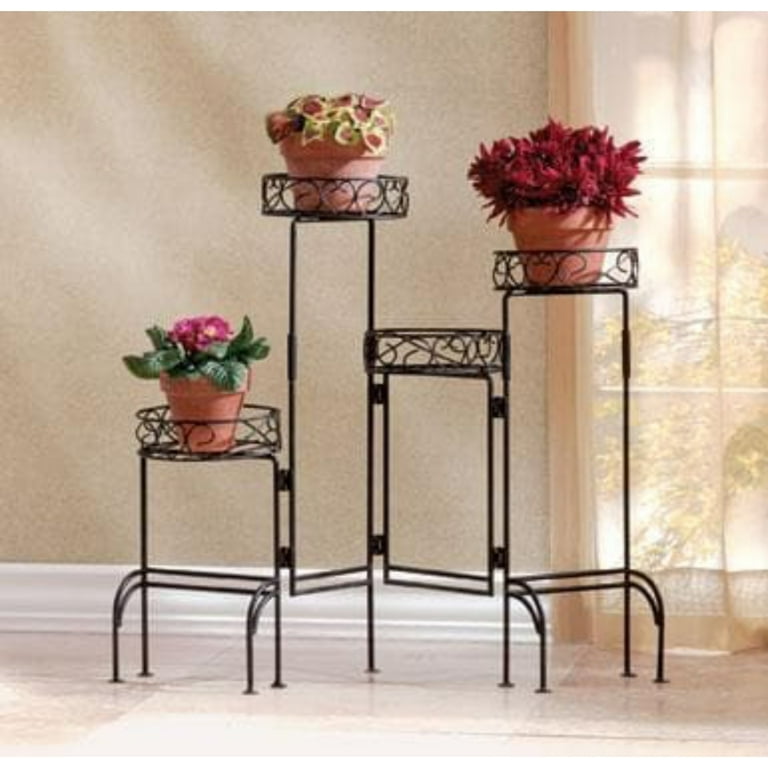 Four-Tier Plant Stand Screen, Black Finish Metal Four-Tier Plant Stand Screen, Black Finish Metal