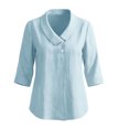 thumbnail image 5 of Womens Linen Shirts Summer 3/4 Sleeve Tops Dressy Casual Buttons V Neck Blouse Loose Fit Lightweight Tunic Tops,Sky Blue,L, 5 of 8