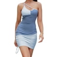 thumbnail image 2 of Biekopu Women Sleeveless Bodycon Dress Contrast Color One-Shoulder Spaghetti Strap Backless Cocktail Dress, 2 of 7