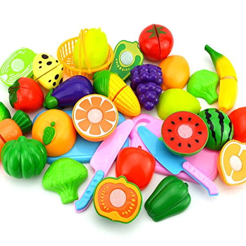 Wooden  Kids Pretend Role Play Kitchen Fruit Vegetable Food Toy Cutting Set KS 