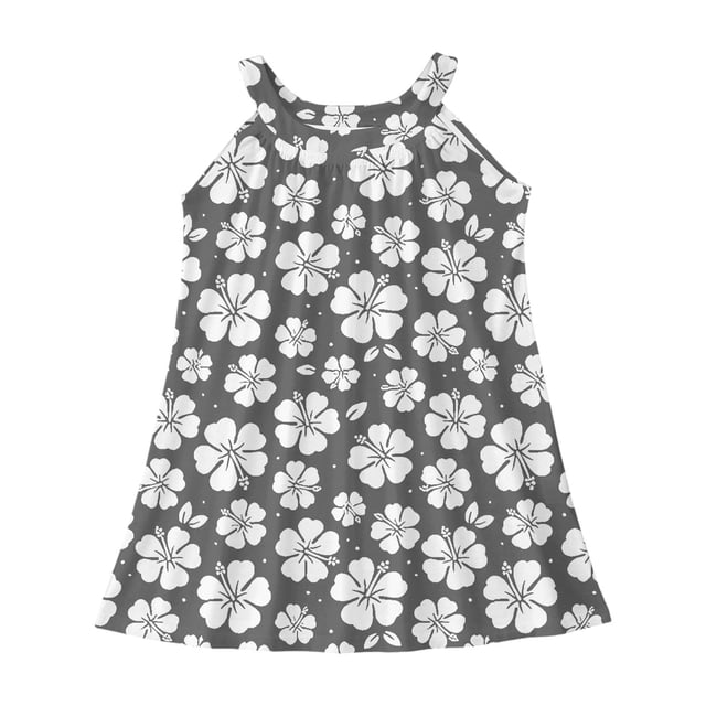 WEIYLL Robe de Plage Sans Manches à Volants Imprimé Fleur de Palmier Grise 5-6 Ans