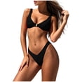 thumbnail image 2 of Womens Solid Color Push Up Bikini Sets Two Piece Swimsuit Front Metal Buckle Bathing Suits Swimwear Black S(S), 2 of 5