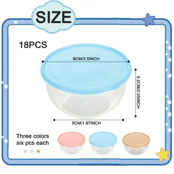 18pcs Small Plastic Food Containers with Lids, 6-Ounce Reusable Plastic Fro Takeout Storage Jars in 3 Colors