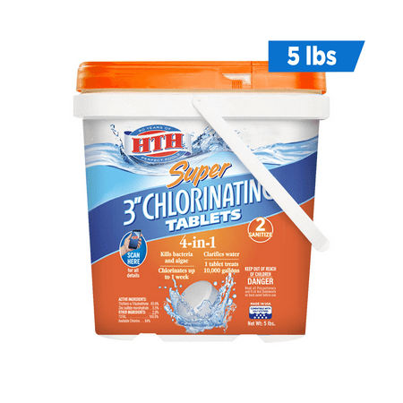 HTH Super 3 inch Chlorinating Tablets for sanitizing Swimming Pools, 5 (Best Way To Clear Pool Water)