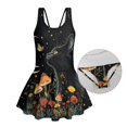 thumbnail image 6 of Uourmeti Mystical Black Cat & Forest Botanical Skirted One-Piece Swimsuit - Quick Dry, Stretchy Swim Dress for Girls | Perfect for Beach & Pool Vacations, 6 of 8