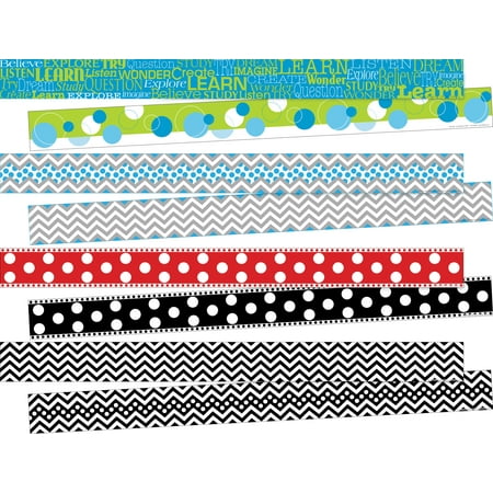 UPC: 0704068038554 | Barker Creek Chevron & Dots Double-Sided Trim Set (8 designs) – 140 Feet