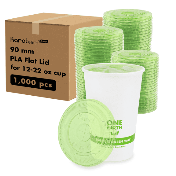 Karat Earth 90mm PLA Flat Lid for 12-22oz Cold Cup, Green - 1,000 pcs