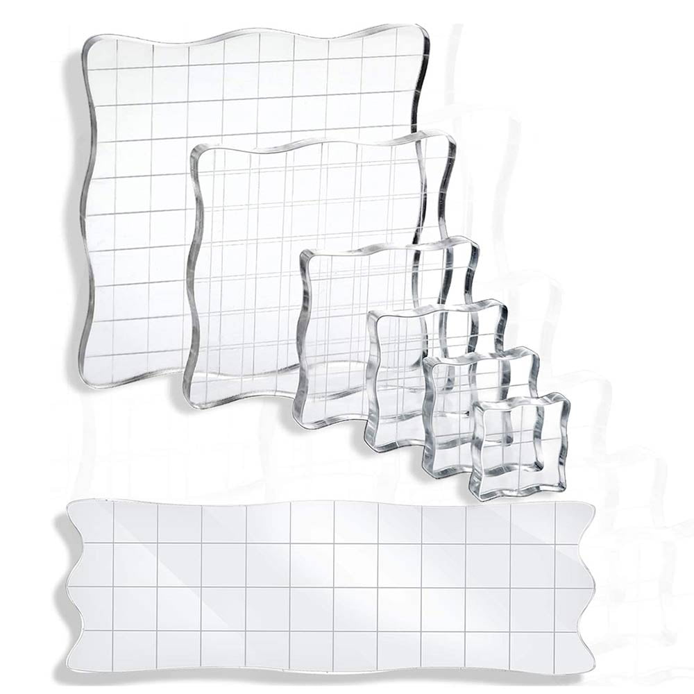 Stamping Block- 4-Piece Acrylic Clear Stamp Block with Grid and Grip Scrapbooking School Art Projects Essential Stamping Tools DIY Craft Card Making 4 Assorted Sizes for Classroom 