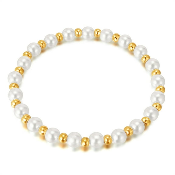 SKQIT 14K Gold Plated Beads Stretch Elastic Dainty Handmade Beaded Bracelets for Women Gifts
