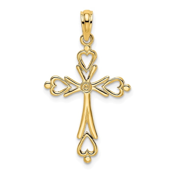 FB Jewels 14K Yellow Gold Cross Cut Out with Heart Ends Pendant