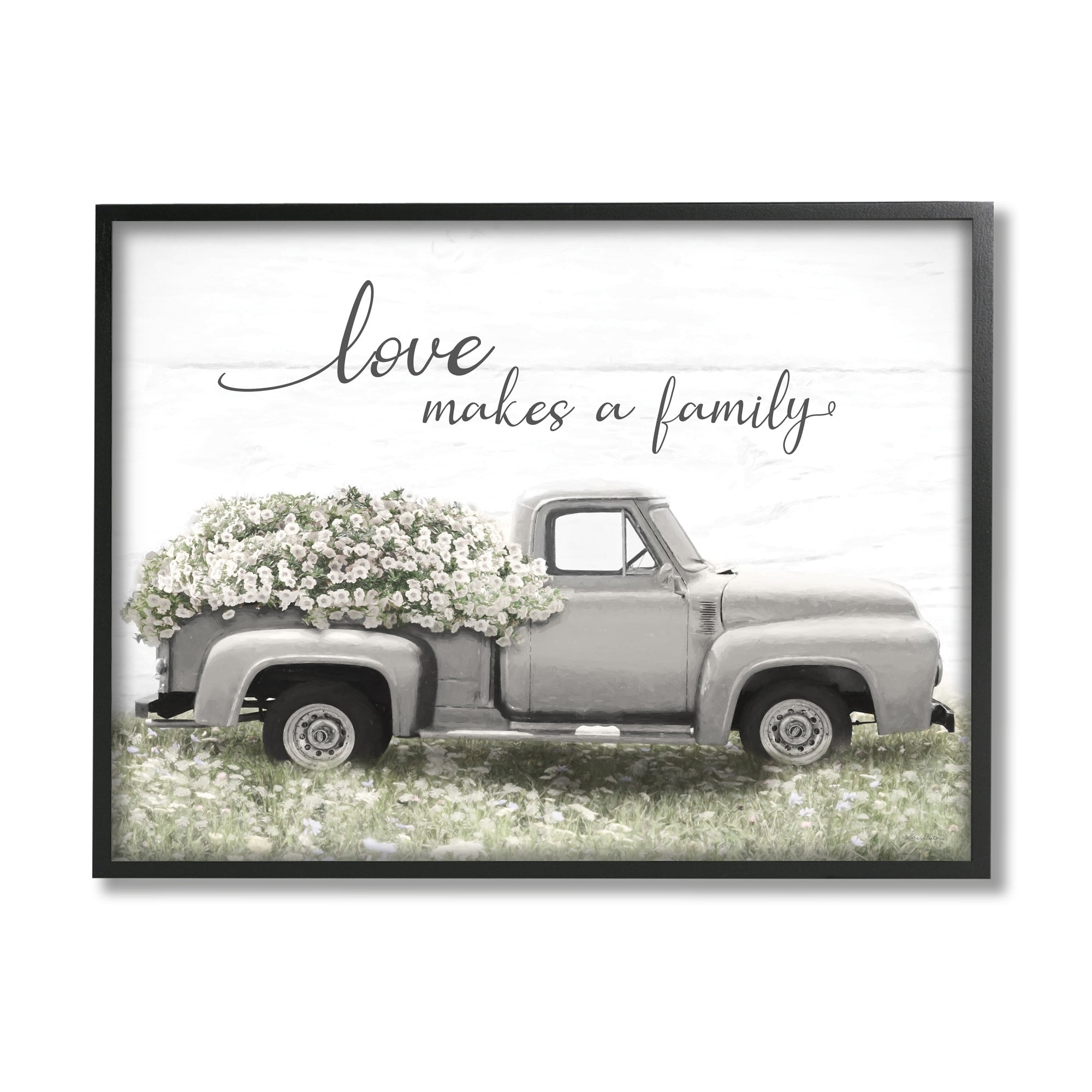 Stupell Industries Love Makes Family Flower Blossom Filled Truck Graphic Art White Framed Art Print Wall Art, Design by Lori Deiter