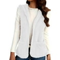 thumbnail image 5 of Fuzzy Fleece Vest for Women Hooded Sleeveless Fleece Vest Women's Warm Solid Color Button Jacket Home Coat Winter Clothes Parkas with Pocket, 5 of 10