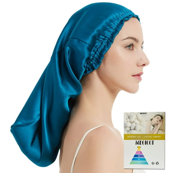 MEGICOT 100% Mulberry Silk 20" Long Sleep Cap, Hair Care Bonnet for Long Natural Hair Curly Hair Care