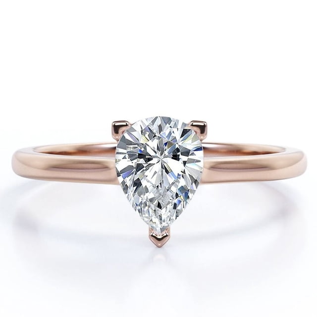 JeenMata Anillo Clásico Corte de Pera de 1 Quilate, Engaste en Garras, Estilo Solitario, Chapado en Oro Rosa de 18 K sobre Plata