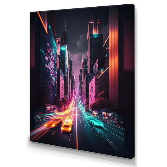 Designart Futuristic New York City Neon I Canvas Wall Art