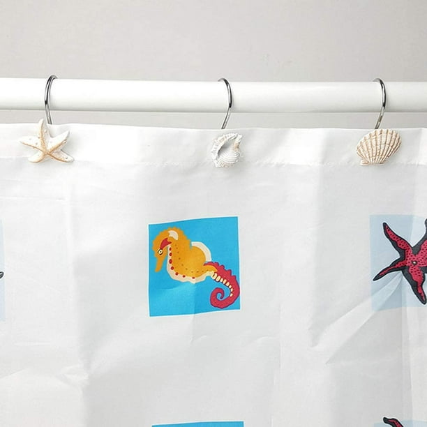 12PCS Shower Curtain Hooks Rings for Bathroom, Home Bathroom Beach Seashell  Shower Curtain Hooks (Blue Seashell Starfish) 