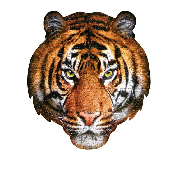 Madd Capp TIGER 550 Piece Jigsaw Puzzle For Ages 10 and up - 3005 - Unique Animal-Shaped Border, Poster Size, Challenging Random Cut, Five-Sided Box Fits on Bookshelf, Includes Educational Fun Facts