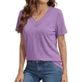 thumbnail image 3 of MOSHU Deep V Neck Womens Tops Curved Hem Shirts for Women Fashion Trendy Blouses Casual Loose Fit Tees Tops, 3 of 9