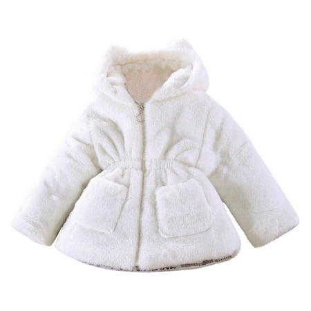 

Girls Winter Coats Ear Hooded Faux Fur Fleece Jacket Warm Thick Snowsuit Zip Up Jacket with Pockets Outwear 2-8T (7-8 Years Beige)