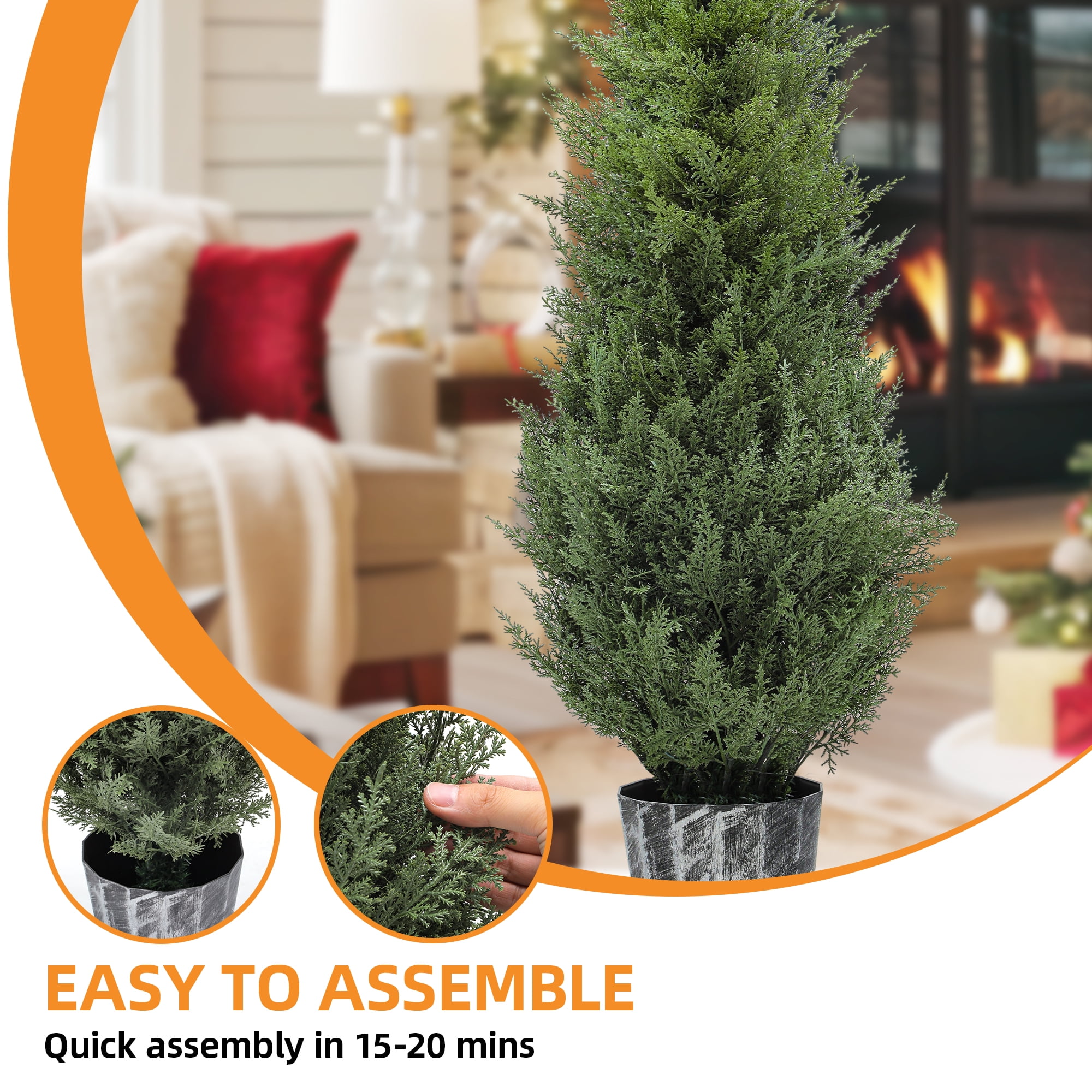 Uforic 4FT Artificial Cedar Topiary Tree ,Outdoor UV Resistant Artificial Cedar Tree Potted Plants with red Berries,for Home, Porch, Office Decor,2 Pcs