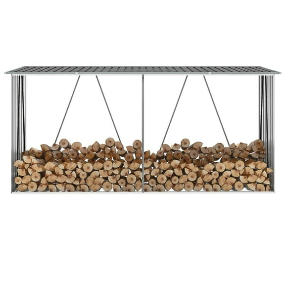 vidaXL Firewood Rack Roof Galvanized Steel 129.9 in