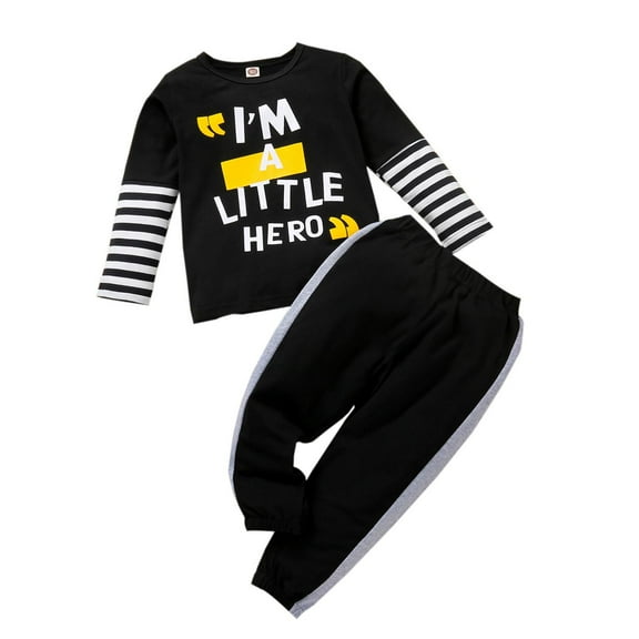 REORIAFEE Newborn Baby Toddler Boy Outfits Summer Clothes Beach Vacation Outfits Toddler Boys Autumn Winter Letter Print Long Sleeve Pullover Tops Trousers 2PCS Set Suit Black 3-4 Years