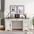 thumbnail image 6 of Aphthongs 58" W Wood Executive Desk, Farmhouse Home Office Desk w/ File Drawer & Charging Station, Rustic Writing Desk Study Table Elegant Computer Desk with Storage, White, 6 of 11