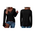 thumbnail image 2 of Camiseta de Larga con Cuello en V para Mujer, Estilo Casual, Cómoda, Elástica, de Color Liso. Negro M, 2 of 6