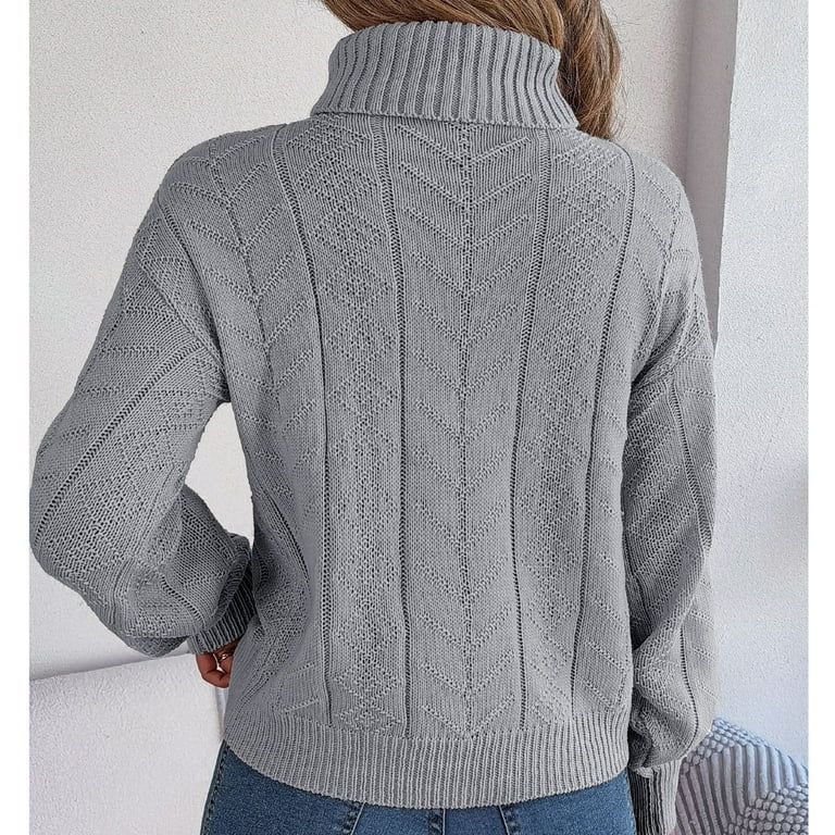 Women High Neck Sweater Solid Color Long Sleeve Sweaters