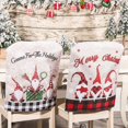 thumbnail image 2 of Juego de 2 fundas para sillas navideñas, fundas para sillas de comedor con patrón de gnomo sueco, fundas para asientos de sillas con cuadros escoceses para decoración de fiestas navideñas, 2 of 4