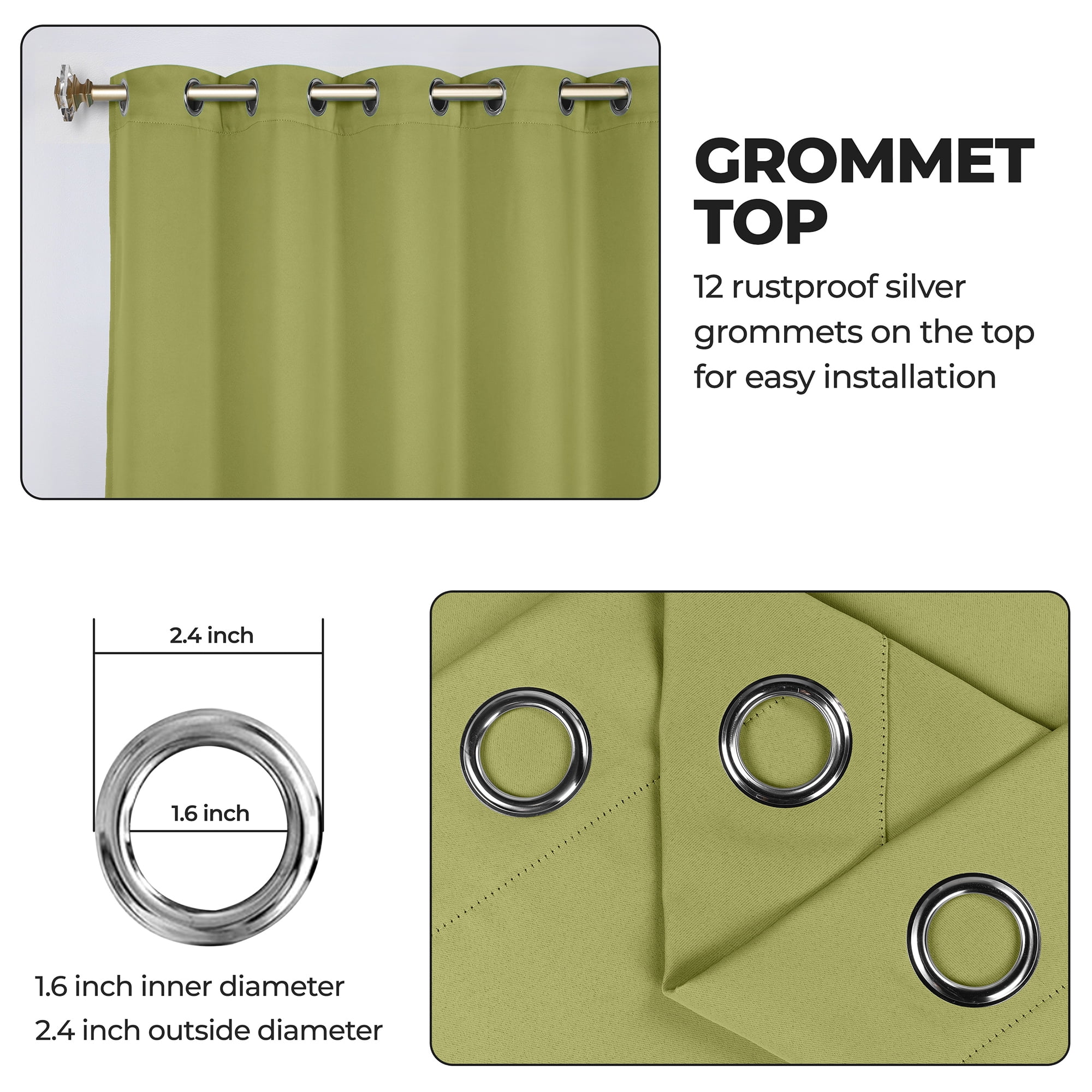 Superior Blackout Solid Light Filtering Grommet Curtain Panel Set, 70" x 120", Sage