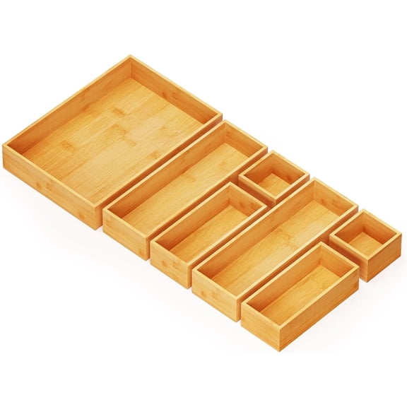 SpaceAid Bamboo Drawer Organizer Storage Boxes Set(7 Pack, Natural)
