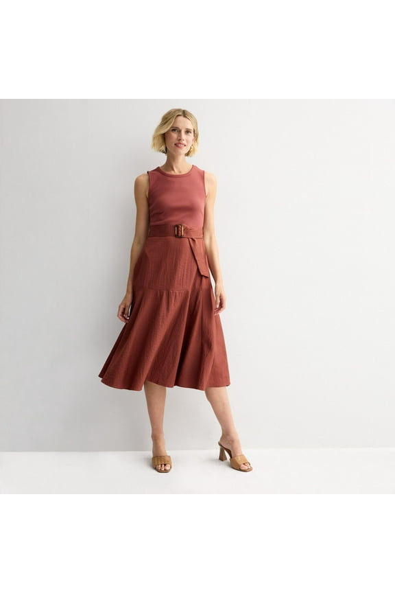 Women's Nine West Mixed Media Midi Dress Color: Mauve Concept Size: XX LARGE