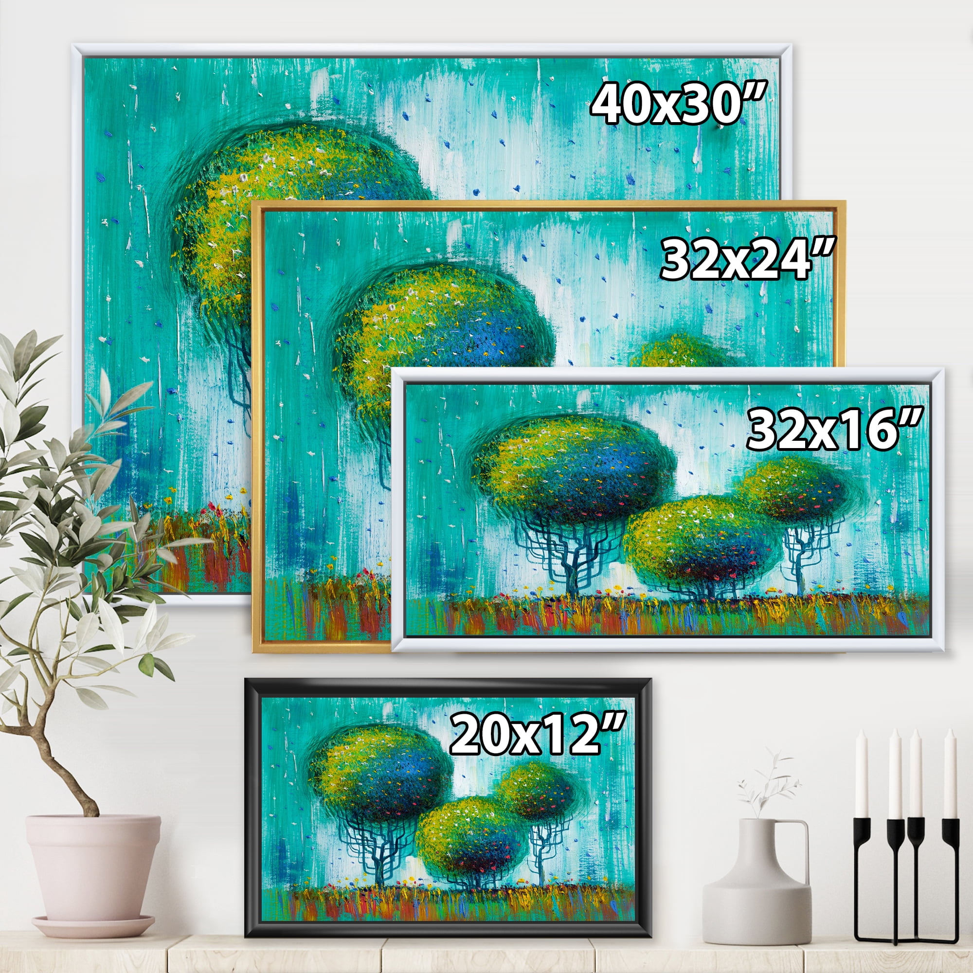 Designart 'Colourful Landscape Trees Impressionist II' Modern Framed Canvas Wall Art Print
