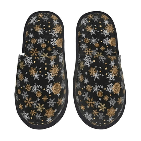 Balery White And Yellow Snowflakes Slient Indoor Furry Fleece Comfort House Shoes Soft Non-Slip Home Shoes Cotton slippers House Slippers-- Medium